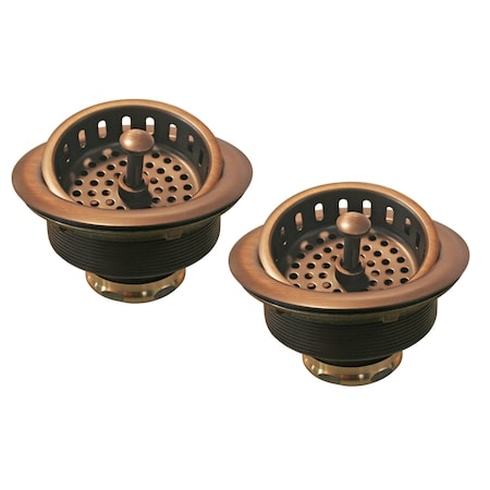 Westbrass 3-1/2" Post Style Kitchen Sink Basket Strainer, Antique Copper (2-Pack) D2145-11